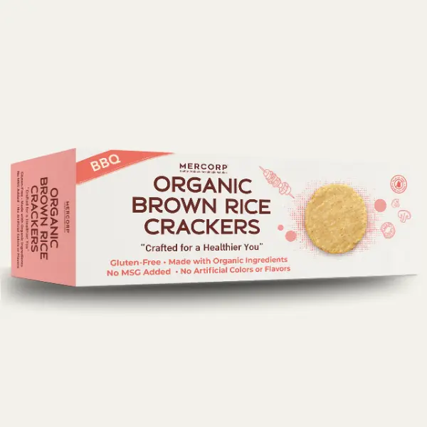 Organic brown rice crackers bbq flavor packaging 115g